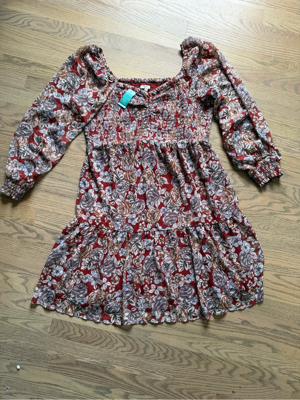 Maurices Red Floral Smocked Tiered Dress